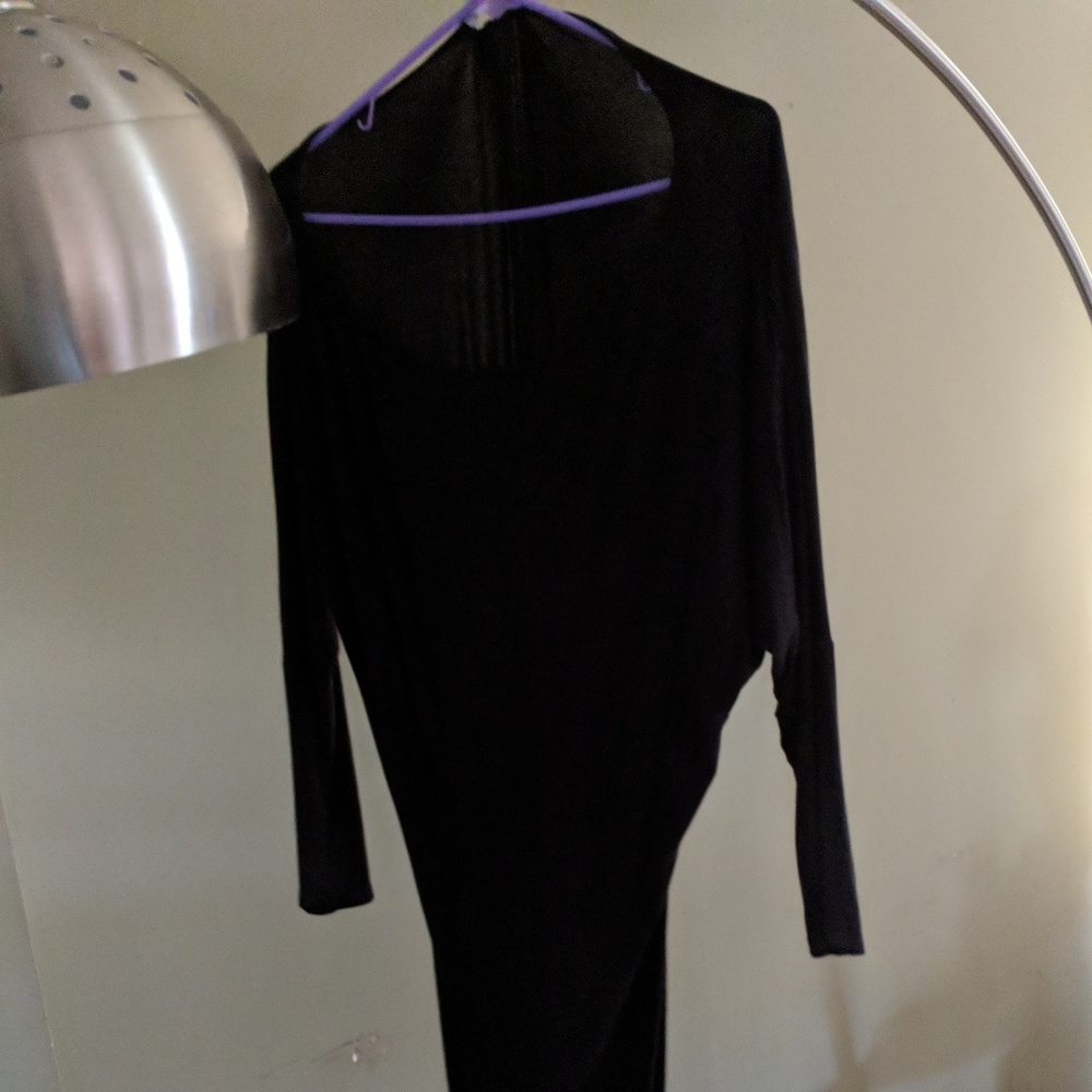 Mid calf off the shoulder black dress